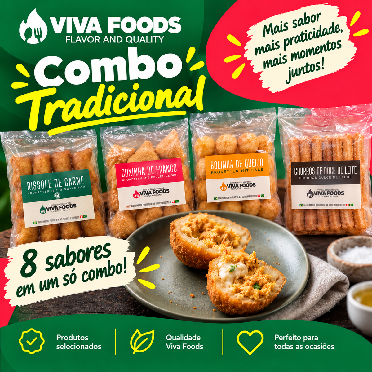 Combo Tradicional — 50 salgados fritos congelados
