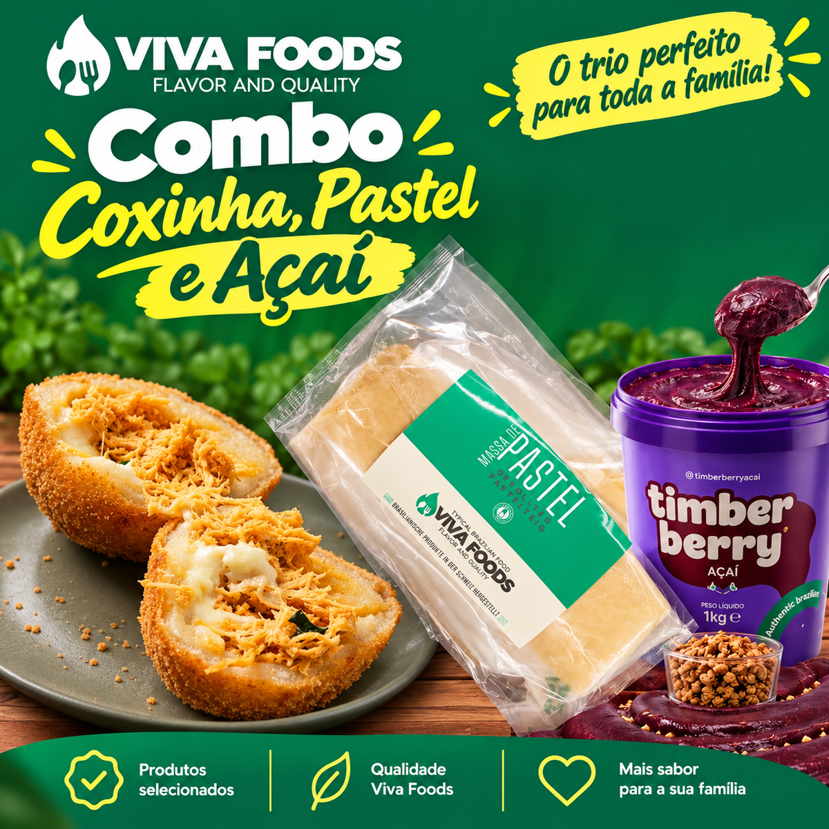 Combo 6 — Coxinha, Pastel e Açaí